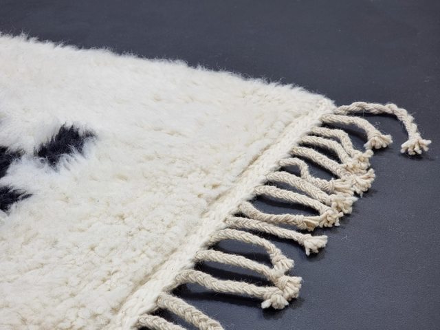 Beige and Black Checkered pattern Rug, Moroccan Beni Ourain Rug