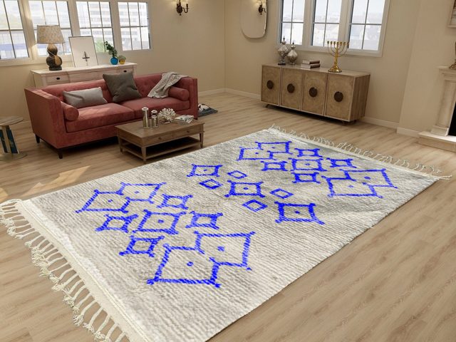 Beni Ourain Rug with Blue Shapes