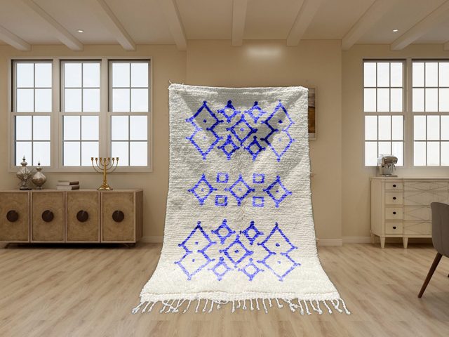 Beni Ourain Rug with Blue Shapes – photo 5