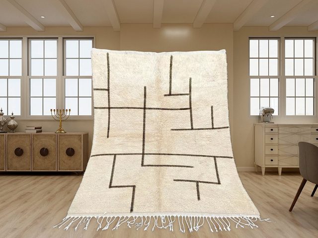 Moroccan Beni Ourain Rug with Crossed Black Lines