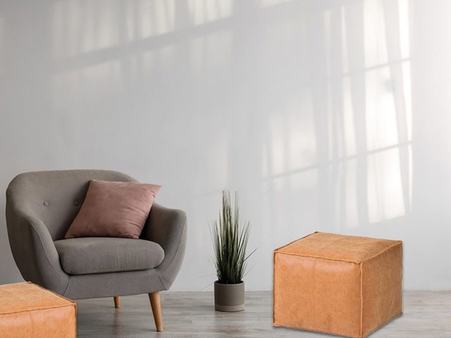 Stitched Square Moroccan Leather Pouf – photo 1