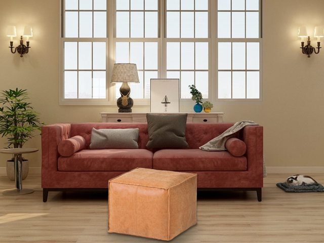 Square Moroccan Leather Pouf – photo 9