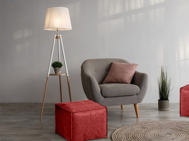 Stitched Square Moroccan Leather Pouf – photo 3