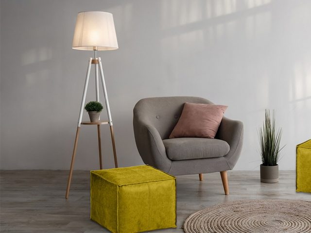 Stitched Square Moroccan Leather Pouf – photo 4