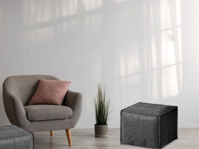 Stitched Square Moroccan Leather Pouf – photo 5