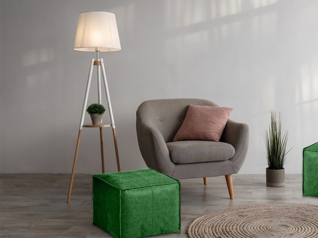 Stitched Square Moroccan Leather Pouf – photo 6