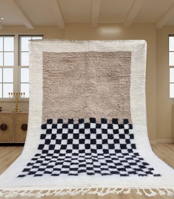 Beige and Black Checkered pattern Rug, Moroccan Beni Ourain Rug