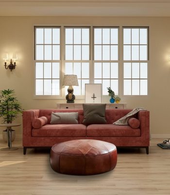 Moroccan Brown Leather Pouf